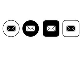 Set of email icon buttons. Simple black and white icons with rounded corners vector