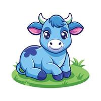 Cute Soft Blue Calf Cartoon Design vector