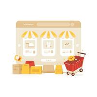 Flat design online shopping on ui website page vector