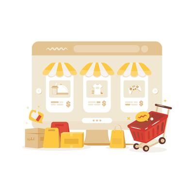 Flat design online shopping on ui website page