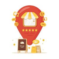Store location pin pointer with feedback review emoticon vector