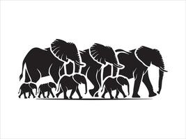 Elephant Family Silhouettes Simple and Clean Black Design vector