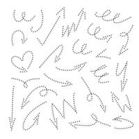 Dot lines, doodle dash pointers. Hand drawn curve abstract lines. Dot circle elements, arrows, curve elements. icons vector