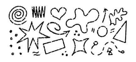 Chalk hand drawn arrow, marker lines, underlines, frames, crayon brush scribbles, dots, grunge texture, doodle sketch elements. vector
