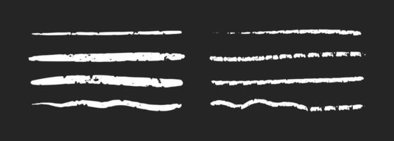 halk lines, pencil underlines, crayon stroke by pen, brush scribbles. white charcoal hand drawn sketch elements on black background vector