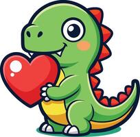 A cute dinosaur hand with valentine heart graphic vector