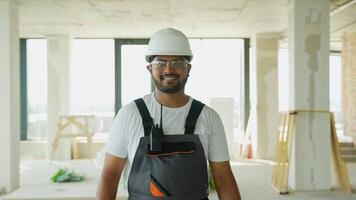 Indian Builder Walking at Construction Site with a Confident Smile video