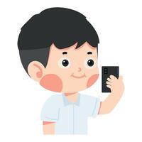 boy student taking a selfie with smartphone vector
