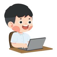 Kid Boy student using computer cartoon vector
