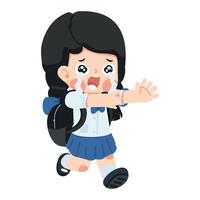 child running and crying in a school uniform vector