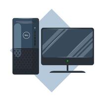 Flat illustration modern computer design, personal computer, pc desktop style, flat monitor vector