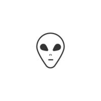 Cute Alien Icon with Outline Face and Black Eyes on White Background vector
