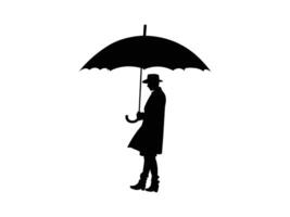 Silhouette of a Man with an Umbrella on a Rainy Day vector