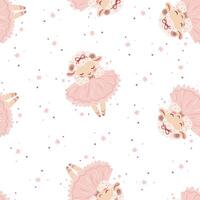 Seamless pattern in a simple childish style. Cute sheep in ballet tutu dancing on white background vector