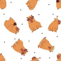 Seamless pattern in a simple childish style. Cute capybaras in different poses vector
