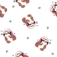 Seamless pattern in a simple childish style. Cute sloth listening to music, notes vector