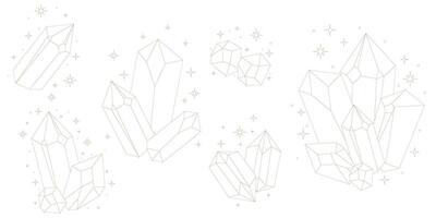 Crystal thin line set. Simple magical crystal black contour symbol. Witchy. vector