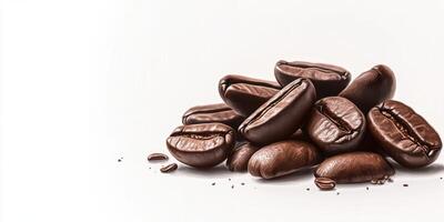 Rich coffee beans piled together on a light background showcasing their deep brown color and distinct textures photo