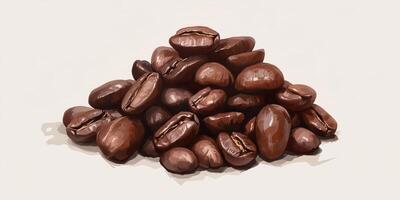Coffee beans piled high on a neutral background showcasing rich textures and shapes perfect for coffee lovers and brewing enthusiasts photo