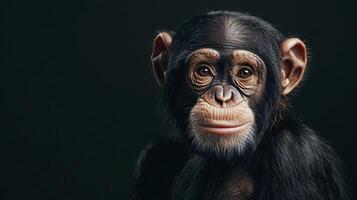 Adorable chimp with large ears and mischievous grin. photo