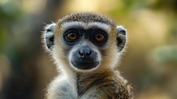 Expressive monkey face with light fur and wise eyes photo