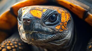 Close-up of a turtle with distinctive shell patterns photo