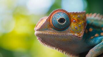 Close-up of a colorful chameleon with bright patterns photo