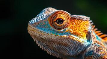 Colorful lizard with intricate patterns and piercing eyes photo