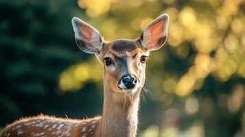Deer with gentle expression standing in soft light. photo