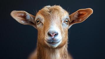 Young goat with attentive eyes in a focused setting photo