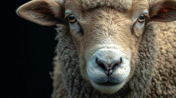 Portrait of sheep against a backdrop of deep shadows photo