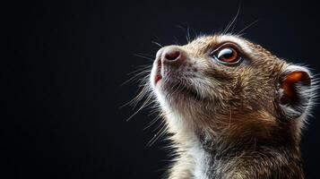 Profile image of a curious mongoose on dark backdrop photo