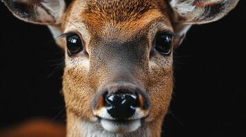 Front view of a young deer with large, inquisitive eyes. photo