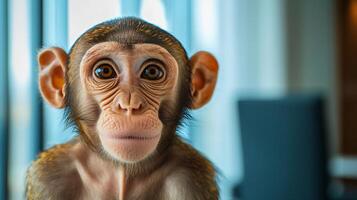 Youthful monkey with wide eyes and soft expression photo