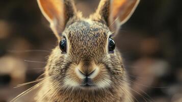 Close-up of a rabbit with big expressive eyes in focus photo