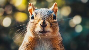 Charming squirrel staring intently in the sunlight photo