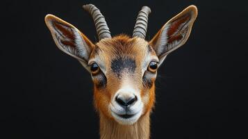 A striking image of a goat with defined black markings photo