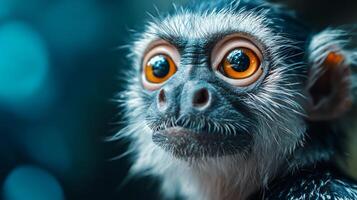 Monkey with large eyes in a dreamy, colorful background photo