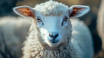 Fluffy sheep gazing with a calm and serene demeanor photo