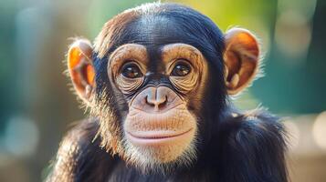 Chimpanzee staring with a thoughtful expression photo