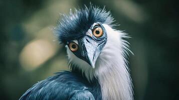 Exotic bird with striking plumage looking intently photo