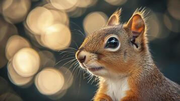 Profile of a squirrel with bokeh effect background. photo