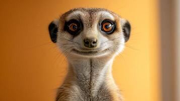 Portrait of a curious meerkat with a warm backdrop photo
