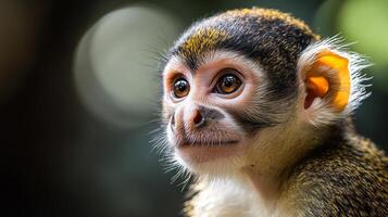 A curious monkey with bright eyes gazes at the viewer photo