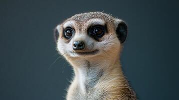 Meerkat standing alert with curious, bright-eyed look photo