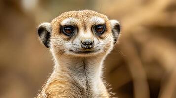 Charming meerkat standing alert in desert environment photo
