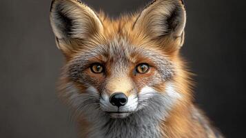 Red fox gazing intently with a soft gray backdrop photo