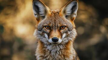 Close-up of a fox with intense golden eyes staring photo