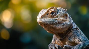 Vibrantly colored lizard with intricate patterns displayed. photo