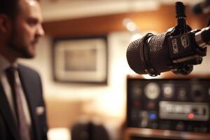 Musician preparing to perform in a cozy recording studio setting photo